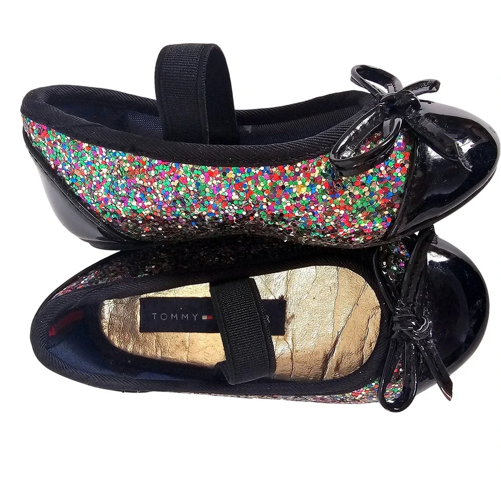 Tommy Hilfiger Kayleigh Chunky‎ Glitter Ballet Flats Black Rainbow Toddler 5